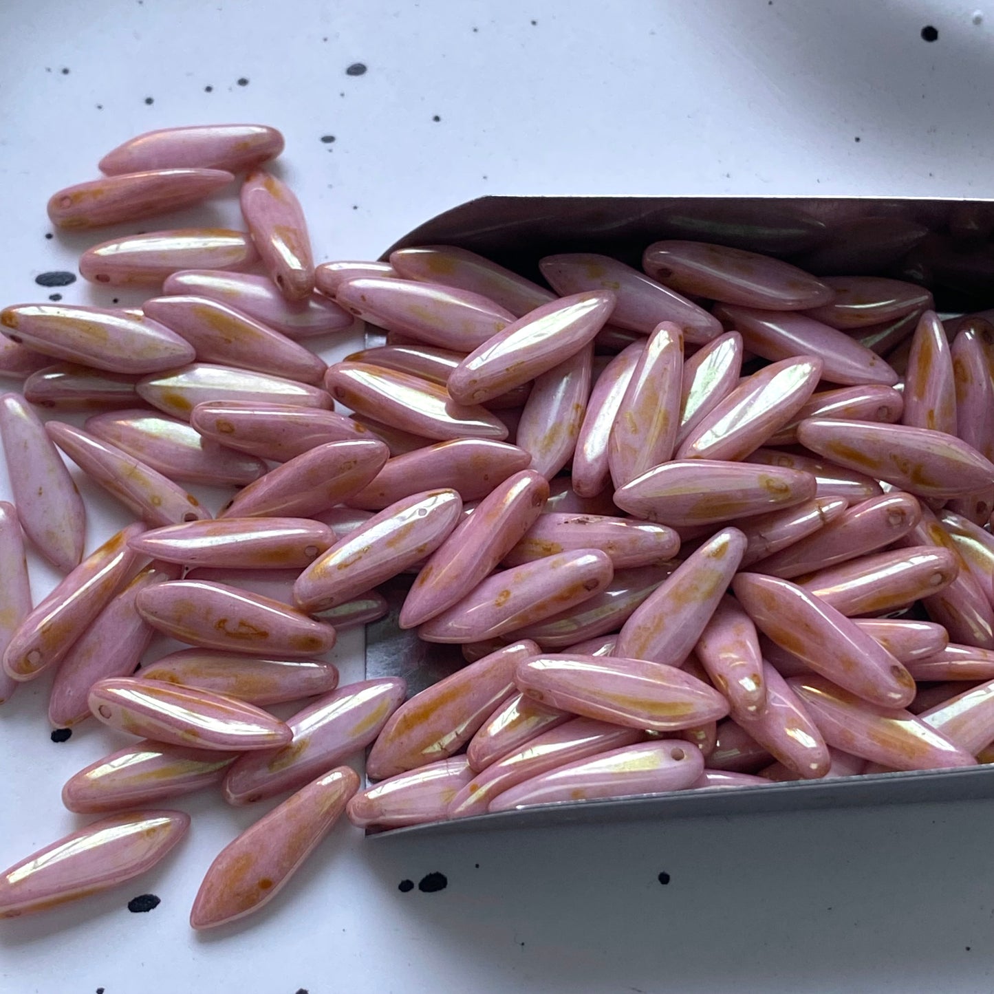 Czech 1 hole 5 x 16mm Glass Daggers Bead Chalk White Roman Rose
