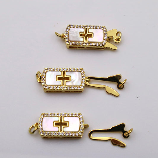 Platinum 18k Gold Plated Shell Rectangular Cross 1 row Clasp