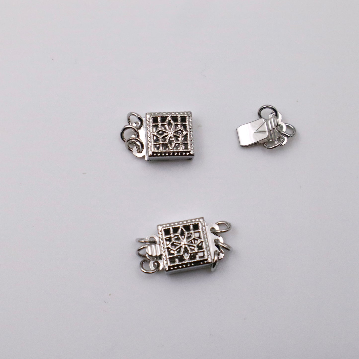 Platinum Plated 3 Row Square Box Clasp