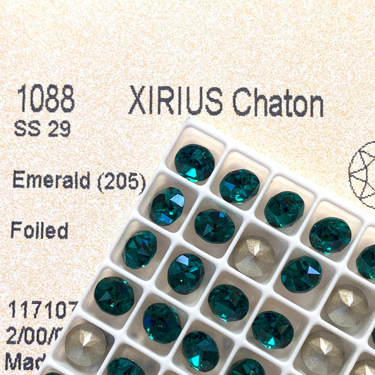 Swarovski 1088 SS29 Chaton Round Stones Pointed Back Crystal Emerald Foiled 205F