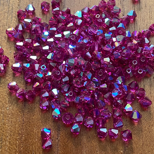 Preciosa 451 69 302 Rondelle Bicone Bead 4mm Crystal Fuchsia Glitter