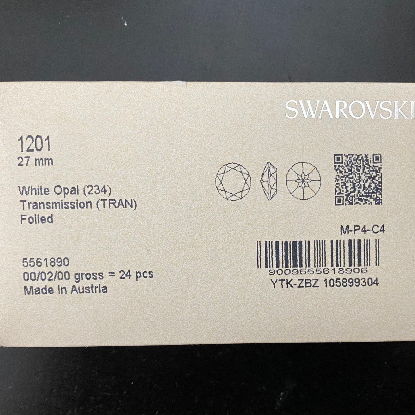 Swarovski 1201 27mm Flate Chaton Round Stones White Opal Transmission Foiled Factory Package 24pcs