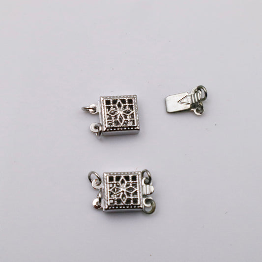 Platinum Plated 2 Row Square Box Clasp