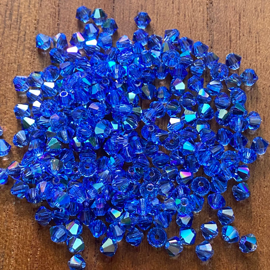 Preciosa 451 69 302 Rondelle Bicone Bead 4mm Crystal Sapphire Glitter