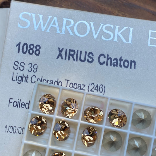 Swarovski 1088 SS39 Chaton Round Stones Pointed Back Crystal Light Colorado Topaz Foiled 246