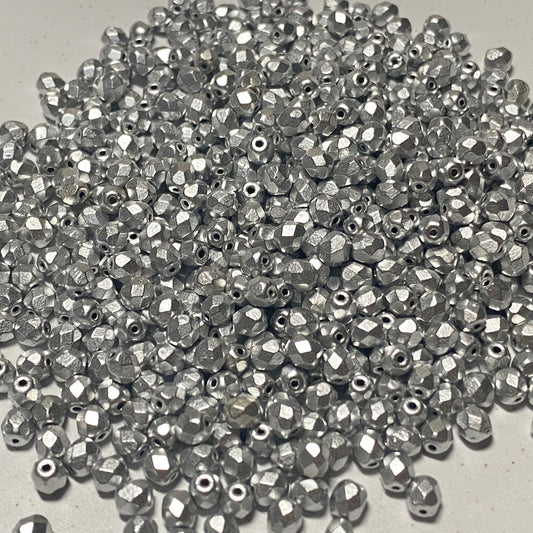 Czech Fire Polished Bead 4mm Aluminium Silver