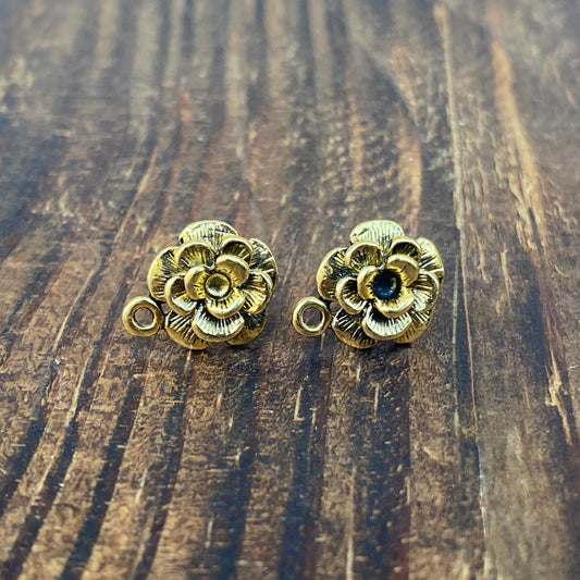 AROSE Antique Gold Alloy Flower Earstud With Closed Loop