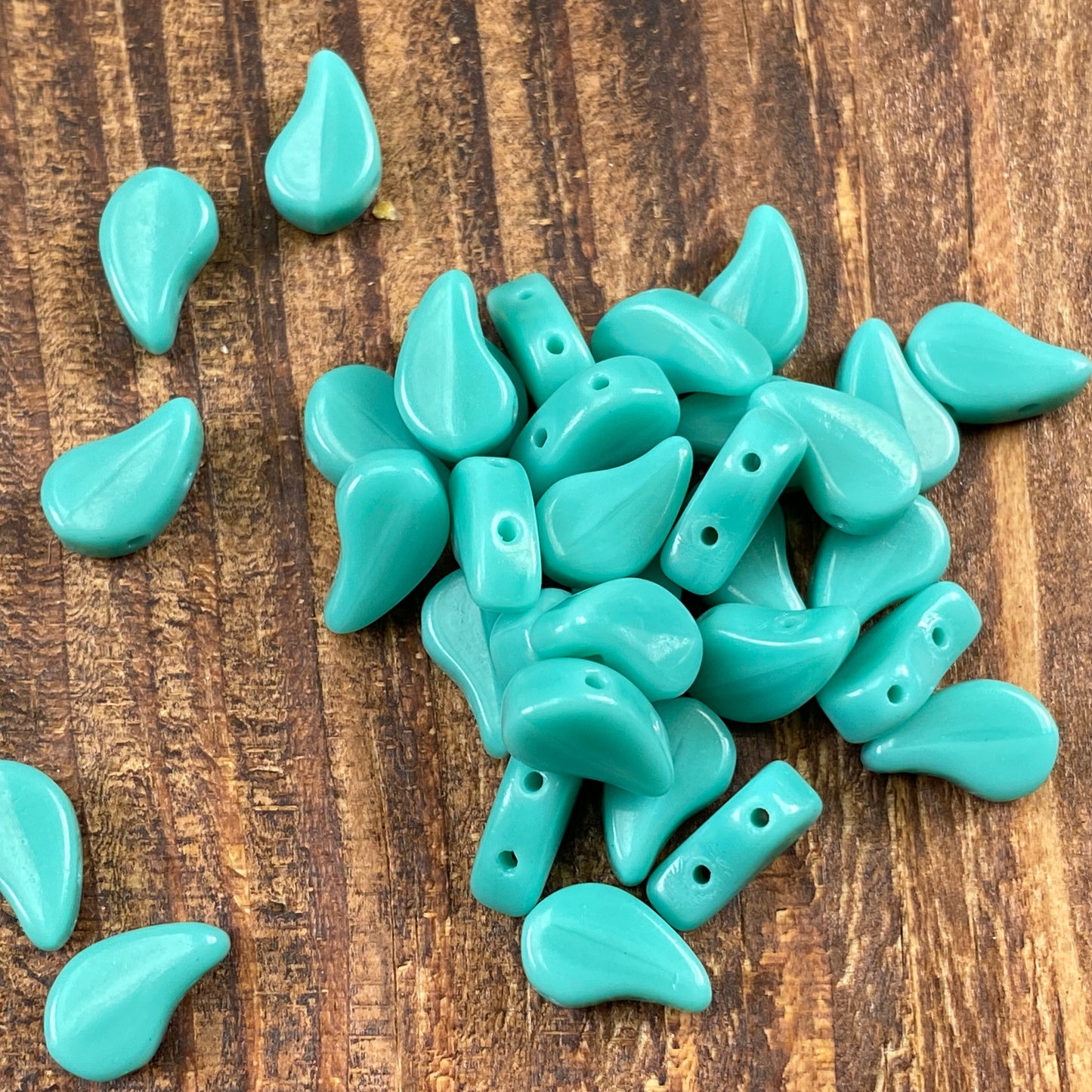 Czech Paisley Duo Bead 2 Holes 8x5mm Turquoise Green Opaque