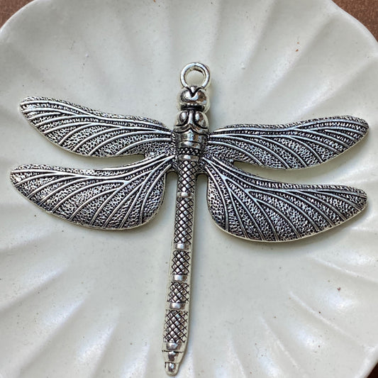 Alloy Dragonfly Charm Pendant in Antique Silver 63x71mm