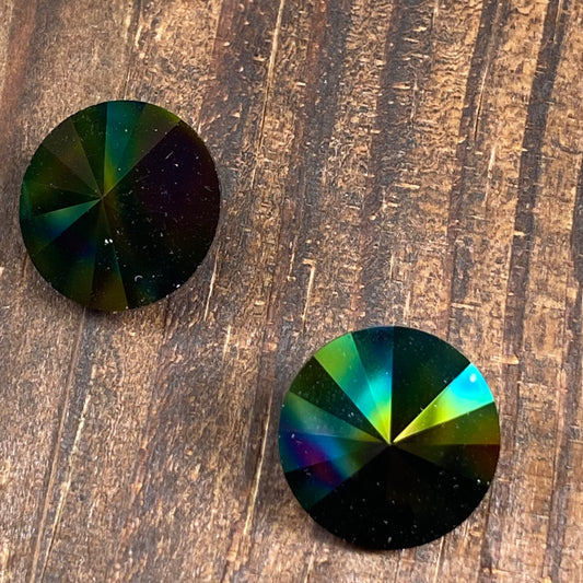 Swarovski Round Stone Rivoli 14mm Crystal Rainbow Darkfield Foiled